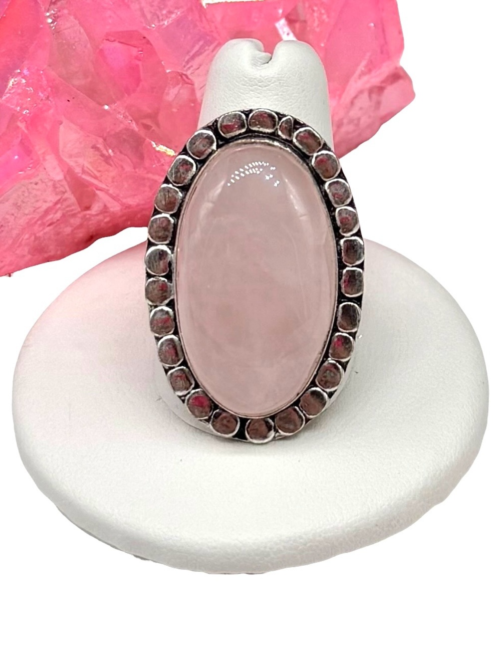 Rose Quartz Ring Size 11 925 Sterling Silver Overlay Pink Oval Stone